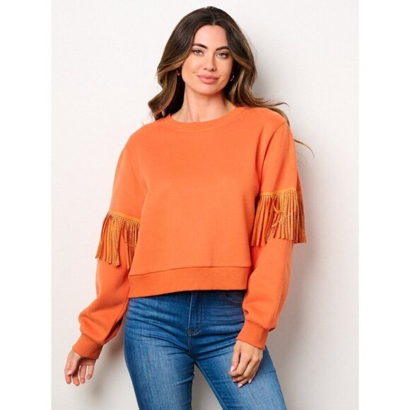 Long Sleeve Stud Fringe Sweatshirt - Picture 2 of 6